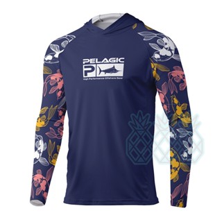 Pelagic เสื้อฮู้ดตกปลา แขนยาว ระบายอากาศ UPF50