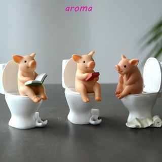 Aroma ฟิกเกอร์เรซิ่น รูปปั้นหมูน่ารัก 3D ขนาดเล็ก สําหรับตกแต่งบ้าน ห้องน้ํา