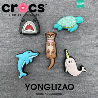 Jibbitz Crocs หัวเข็มขัด รูปปลาฉลาม ปลาโลมา สําหรับตกแต่งรองเท้า DIY