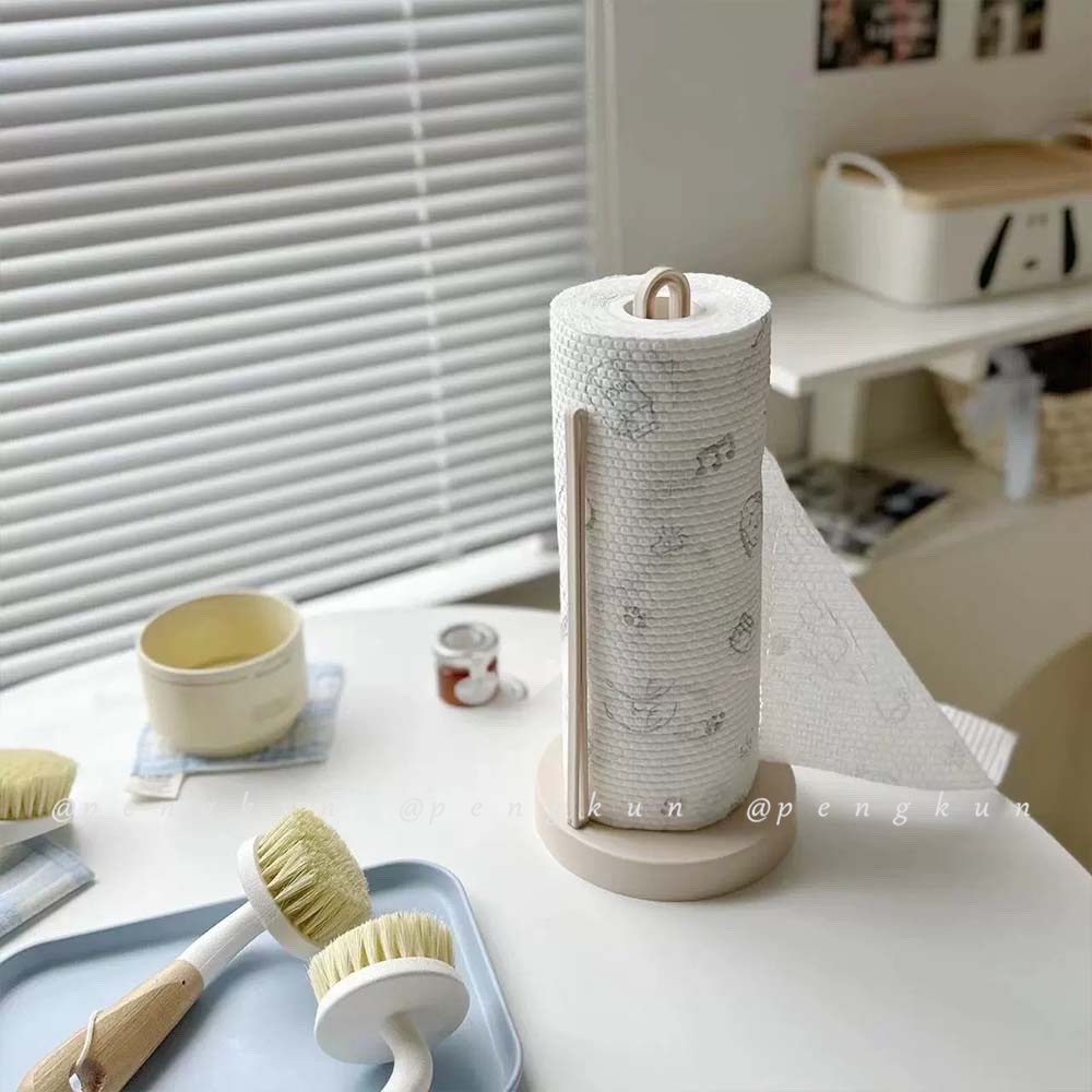 ที่ใส่ม้วนกระดาษทิชชู่ แบบพลาสติก สีเบจ แนวตั้ง เรียบง่าย สําหรับห้องครัว