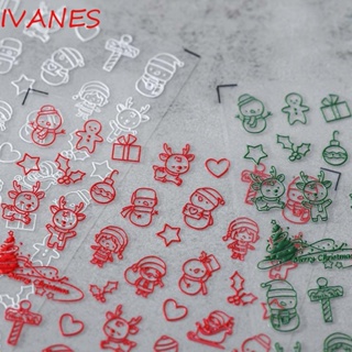 Ivanes สติกเกอร์ ลายคริสต์มาส ซานตาคลอส กวางเอลก์ 5D สําหรับตกแต่งเล็บ DIY