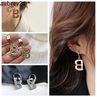 Aubrey1 ต่างหูระย้า ห้อยจี้ตัวอักษร B สีทอง สีเงิน สไตล์ฝรั่งเศส ของขวัญ สําหรับผู้หญิง