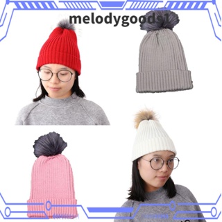 Melodygoods1 หมวกบีนนี่ ผ้าวูลถัก ถอดออกได้ ให้ความอบอุ่น สําหรับผู้หญิง