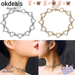 Okdeals สร้อยคอโซ่ยาว จี้รูปหัวใจกลวง สีเงิน สีทอง เครื่องประดับแฟชั่น สําหรับงานปาร์ตี้