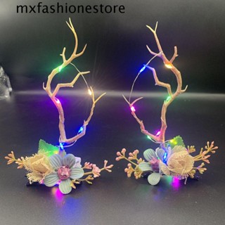 Mxfashione กิ๊บติดผม รูปกวาง เชอร์รี่ ดอกไม้ พร้อมไฟ Led เหมาะกับปาร์ตี้คริสต์มาส สําหรับผู้หญิง