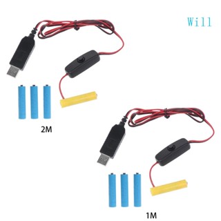 Will สายเคเบิลพาวเวอร์ซัพพลาย แบตเตอรี่ AAA USB แบบเปลี่ยน 4 ชิ้น สําหรับของเล่น