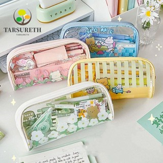 Tarsureth กระเป๋าดินสอ กันน้ํา ลายดอกไม้ จุของได้เยอะ สีโปร่งใส แบบสร้างสรรค์ สําหรับใส่เครื่องเขียน ปากกา โรงเรียน สํานักงาน