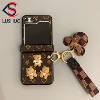 Lushuo เคสโทรศัพท์มือถือหนัง ลายหมีน่ารัก 3D แนวเรโทร พร้อมจี้มิกกี้เมาส์ สําหรับ Samsung Galaxy Z Flip 5 3 in 1 Z Flip5 ZFlip5 ZFlip 5