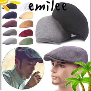 Emilee หมวกเบเร่ต์ ผ้าขนสัตว์ กันแดด สีพื้น แฟชั่นฤดูใบไม้ผลิ และฤดูใบไม้ร่วง สําหรับผู้ชาย