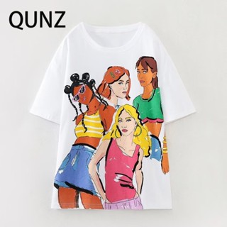 Qunz เสื้อเชิ้ต แขนสั้น พิมพ์ลาย แฟชั่น 3451