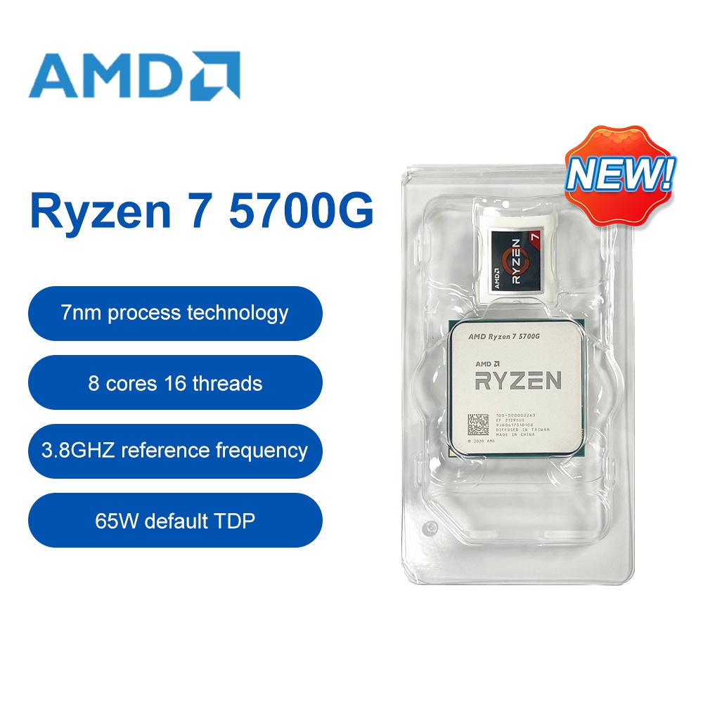 ใหม่ AMD R7 5700G Ryzen 7 5700G 3.8GHz แปดแกน 16 ด้าย 65W CPU โปรเซสเซอร์ L3 = 16M 100-000000263 เบ้