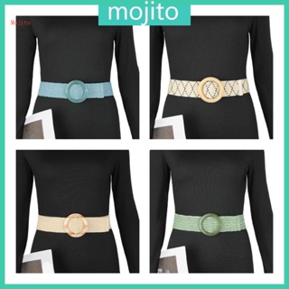 Mojito ผู้หญิง ริมทะเล โบฮีเมียน กว้าง เข็มขัด ที่มีสีสัน หัวเข็มขัดถัก เข็มขัด ฤดูร้อน ชุดเดรส