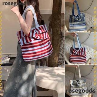 Rosegoods1 กระเป๋าถือ กระเป๋าสะพายไหล่ ผ้าวูลถัก ความจุขนาดใหญ่ สไตล์เกาหลี สําหรับผู้หญิง