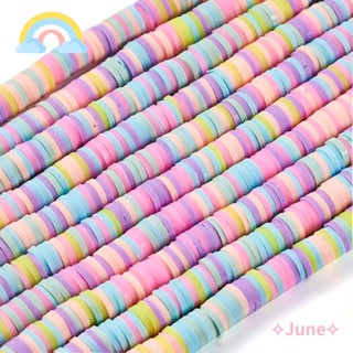 June ลูกปัดดินน้ํามัน ทรงกลมแบน สีพาสเทล หลากสี 6 มม. 10 เส้น 3200 ชิ้น