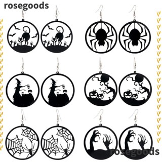 Rosegoods1 ต่างหูระย้า อะคริลิค ทรงกลม ลายแมวดํา น่ากลัว 3 คู่