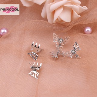 Pinkcool กิ๊บติดผมโลหะ รูปกรงเล็บผีเสื้อ ขนาดเล็ก สีเงิน สําหรับผู้หญิง ขายดี 5 ชิ้น