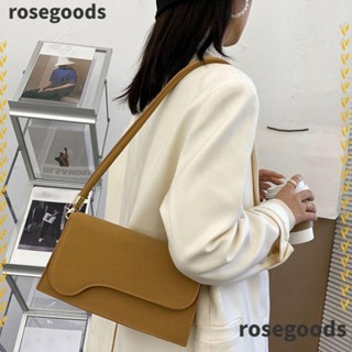 Rosegoods1 กระเป๋าสะพายไหล่ หนัง PU สีพื้น ความจุขนาดใหญ่ แบบพกพา สําหรับผู้หญิง