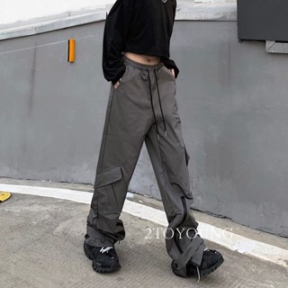 2TOYOUNG  กางเกงขายาว คาร์โก้ กางเกง เชือกอเมริกันคลาสิค Cargo pants 2023 NEW สวย รุ่นใหม่ ins Korean Style A20M08L 36Z230909