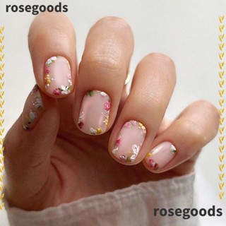 Rosegoods1 เล็บปลอม ถอดออกได้ ลายดอกไม้ สไตล์ฝรั่งเศส DIY 24 ชิ้น