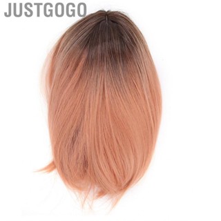 Justgogo Short Wig  Bob Pink 34cm / 13.39in Women with Air Bangs for Parties Halloween Cosplay Daily Life