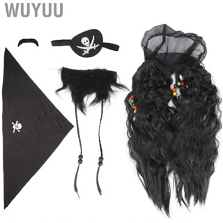 Wuyuu Black Pirate Fake Beard Funny Moustache Set Wig Headscarf False