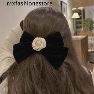 Mxfashione กิ๊บโบว์ใหญ่ บาง หรูหรา ดอกคามิเลีย โบว์ สีดํา เครื่องประดับผมผู้หญิง สไตล์เกาหลี กิ๊บติดผม