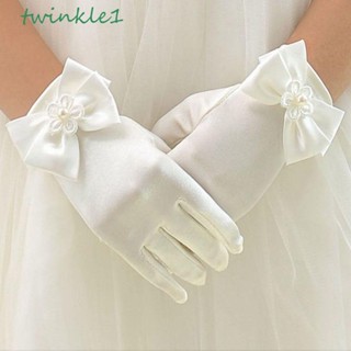 Twinkle1 ถุงมือโบว์ สวยงาม คุณภาพสูง งานแต่งงาน ปาร์ตี้เด็ก ดอกไม้ เด็กผู้หญิง ชุดอุปกรณ์เสริมย่อหน้าสั้น ๆ ถุงมือผู้หญิง