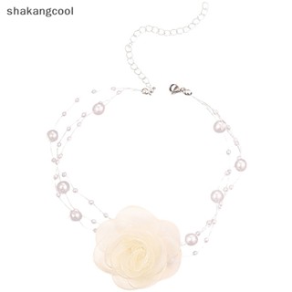 Shakangcool สร้อยคอโชคเกอร์ ประดับไข่มุก ดอกคามิเลีย สีดํา สีขาว แฟชั่นฤดูร้อน สําหรับผู้หญิง SGL