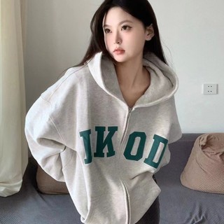 8157#New loose casual double-layer hooded sweater Cardigan sweater early autumn new trendy brand all-match coat hoodie