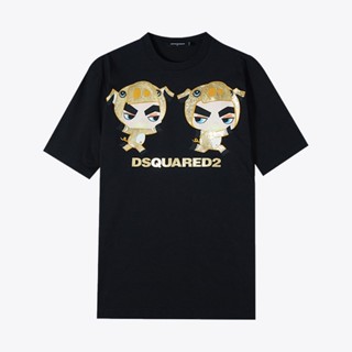 Dsquared2 D2 Quadratic ใหม่ เสื้อยืดลําลอง แขนสั้น คอกลม พิมพ์ลาย สําหรับผู้ชาย