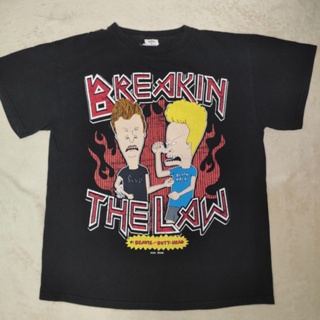 ผ้าฝ้าย 100% Vintage 2000s Y2K Beavis and head Breakin The Law Mike Judge MTV T-Shirtสามารถปรับแต่งได้