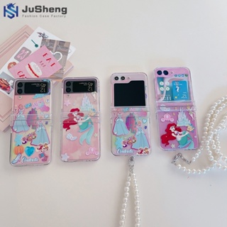 Jusheng เคสโทรศัพท์มือถือ แบบกึ่งโปร่งใส ลายนางเงือก สามชิ้น แฟชั่น สําหรับ Samsung Z Flip5