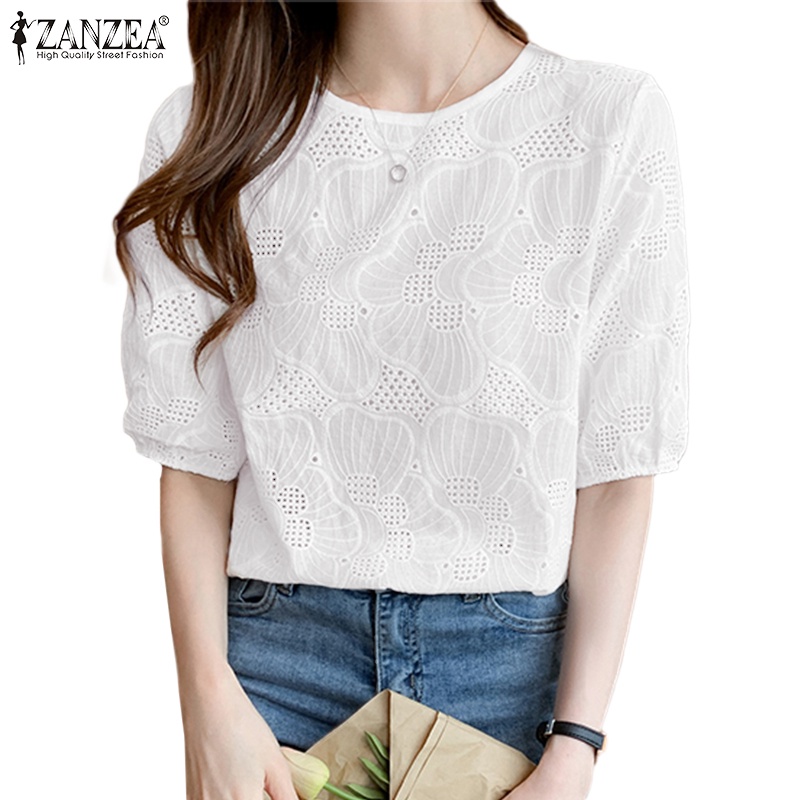 Zanzea เสื้อเบลาส์ ยาง แขนลูกไม้ ปักลาย สําหรับผู้หญิง