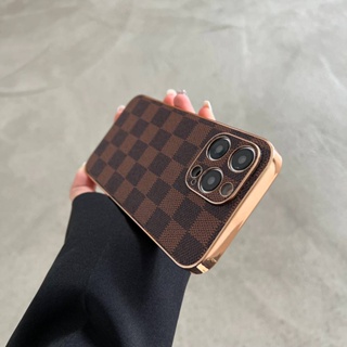 เคสโทรศัพท์มือถือหนัง PU กันกระแทก กันรอยนิ้วมือ ลายตาราง หรูหรา สําหรับ Apple iPhone 11 12 13 14 Pro Max