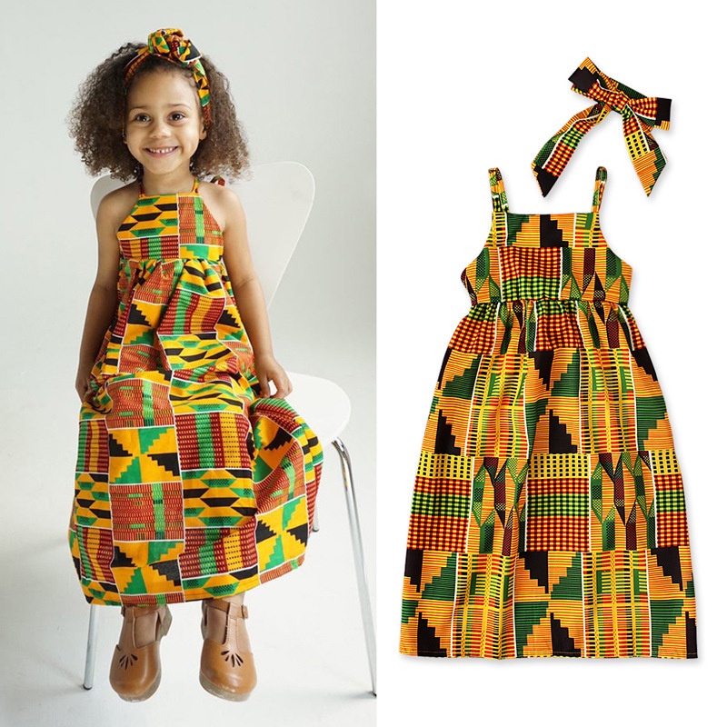 Girls African Dashiki ชุดเดรสสายคล้องคอแบบดั้งเดิม Ankere ชุดเดรสเปลือย