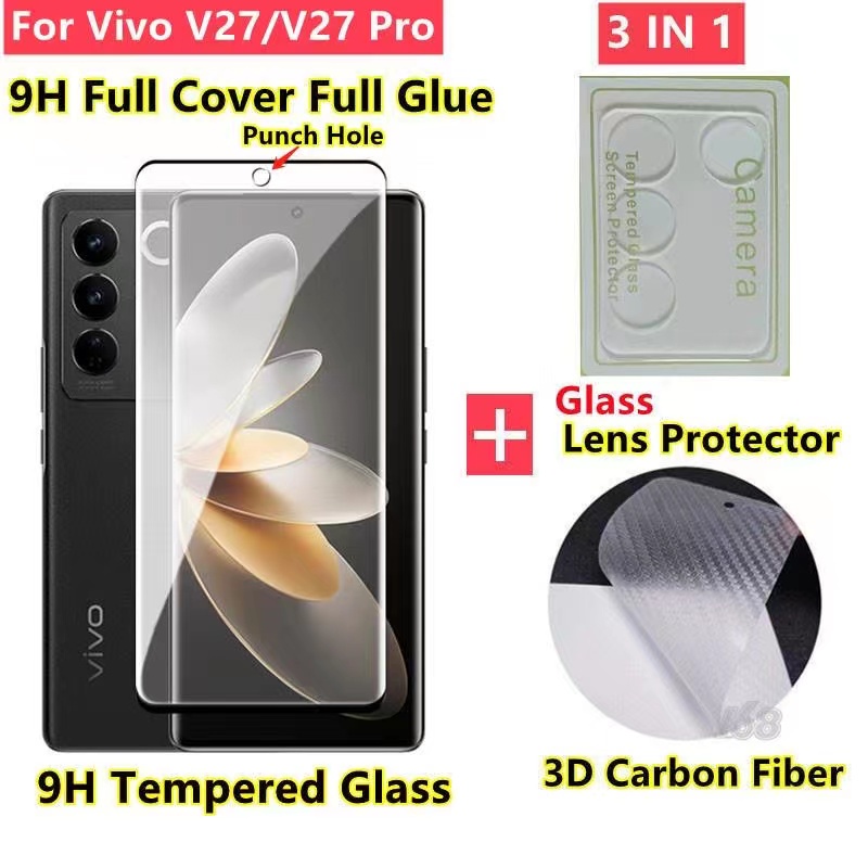 Vivo V27 V29 5G Vivo V27 Pro 3 In 1 ฟิล์มกระจกนิรภัยกันรอยหน้าจอ ขอบโค้ง 3D สําหรับ