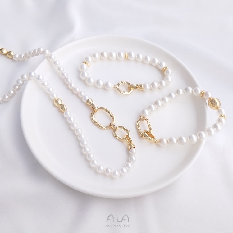 ❤️เครื่องประดับ DIY❤️หัวเข็มขัดชุบทอง 14K ฝังเพทาย ทรงกลมคู่ ประดับไข่มุก สําหรับทําเครื่องประดับ สร้อยคอ แหวน สร้อยข้อมือ DIY[หัวเข็มขัดเชื่อมต่อ/สร้อยข้อมือ/สร้อยคอ/กําไลข้อมือ]