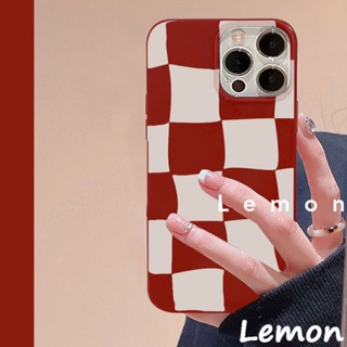 [Lemon] เคสโทรศัพท์มือถือ TPU นิ่ม แวววาว ลายตารางหมากรุก สีแดง สําหรับ Model 14pro 14promax 13 13pro 13promax 11 12 12pro 12promax XR XSMAX 7P 8P MINI