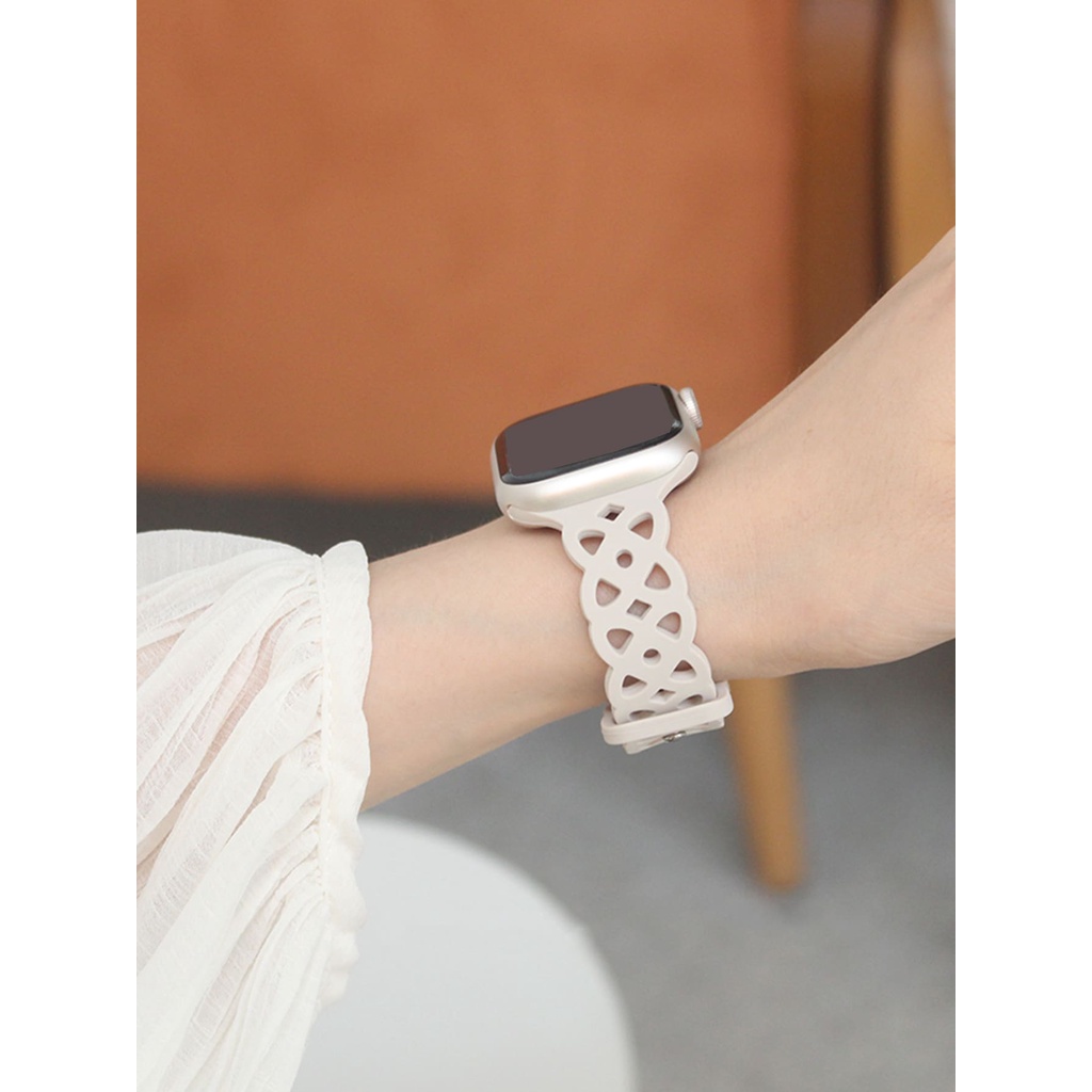Starlight สีหูแมว Hollow สายซิลิโคนเหมาะสําหรับ Apple Watch S8/Ultra/7/6/se2/4 Apple อุปกรณ์เสริมนาฬิกาอัจฉริยะ