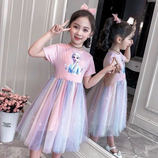 ชุดเจ้าหญิงน้ำแข็งสำหรับสาว ๆ Aisha Dress ฤดูร้อนผ้าไหมน้ำแข็งผ้าฝ้ายชุดเด็กใหม่  ชุดเด็กผู้หญิง