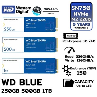 COINSคืน15%⚡FB9JMZV6⚡ 250GB 500GB 1TB SSD (เอสเอสดี) WD BLUE SN570 NVME M.2 2280 ประกัน 5 ปี