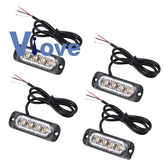 หลอดไฟกระพริบ Led 4 ดวง 12V 24V สีส้ม สีเหลืองอําพัน สําหรับติดกระจังหน้ารถยนต์ 4 ชิ้น