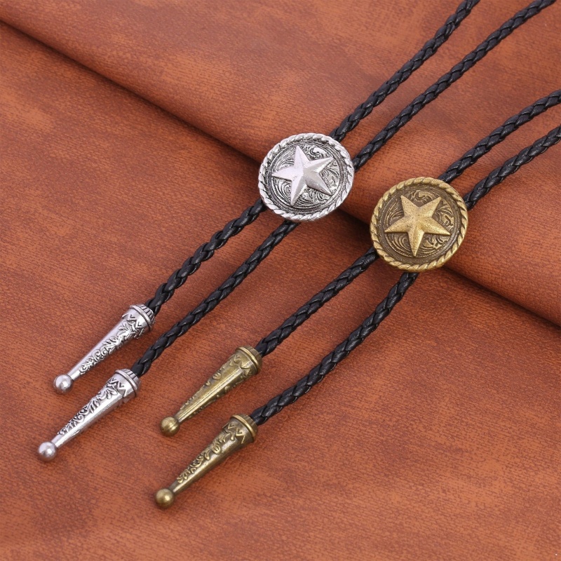 Sweetyvi1 อเมริกัน Bolo Tie Vintage Western Punk คาวบอย Star จี ้ หนัง Faux เชือกถักสายไฟสร ้ อยคอสําหรับ ราคา ถูกที่สุด ดีลบีเคเค แกลเลอรีภาพที่ 5