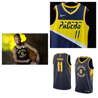 Indiana Pacers #11 Domantas Sabonis เสื้อบาสเก็ตบอลสีดำของผู้ชายสั้น -เสื้อยืดกีฬา