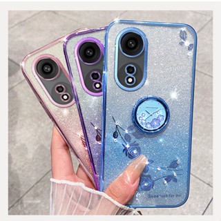 เคสโทรศัพท์มือถือ ยางนิ่ม ลายดอกไม้ ประดับเพชร วิบวับ สําหรับ OPPO A78 A77 5G A76 A96 4G