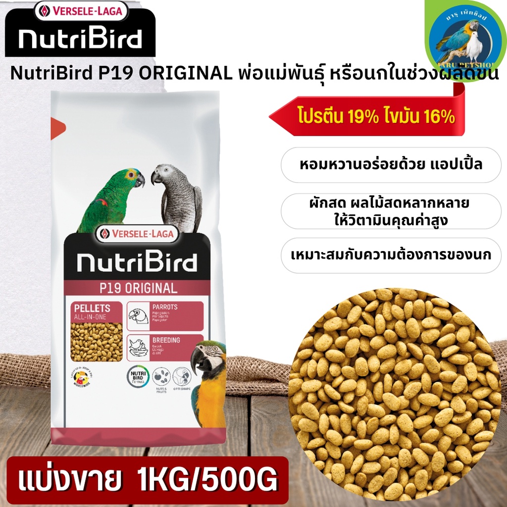 NutriBird P19 Original อาหารสำเร็จรูปอัดเม็ด สำหรับนกขนาดใหญ่ (แบ่งขาย 500G / 1KG) นกได้รับสารอาหารค