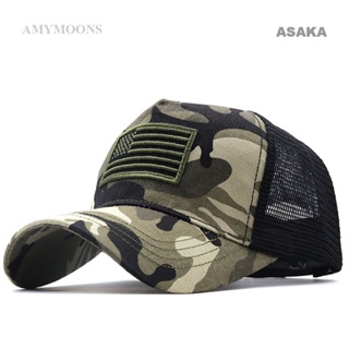 Asaka หมวกเบสบอล กันแดด ลายธงอเมริกัน Camo แฟชั่นฤดูร้อน สําหรับผู้ชาย