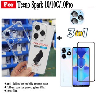 3 in 1 Tecno Spark 10 Pro Spark 10 4G 5G Go 2023 9 8 7 Pro 8P 8C 8T 7P 7T กระจกนิรภัย ป้องกันหน้าจอ พร้อมเคสซิลิโคน กันกระแทก