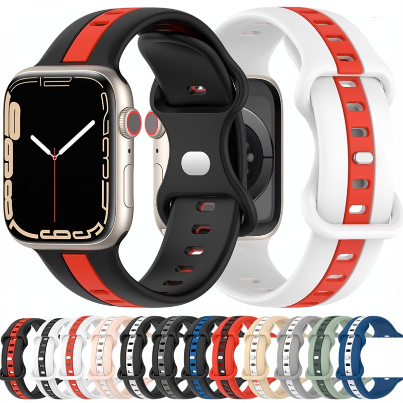 Wearable Accessories 78 บาท สายนาฬิกาข้อมือซิลิโคน สองสี สําหรับ Smart Watch Band 45 มม. 41 มม. 44 มม. 40 มม. 49 มม. 42 มม. 38 มม. iWatch Series 8 Ultra 7 SE 3 4 5 6 Mobile & Gadgets