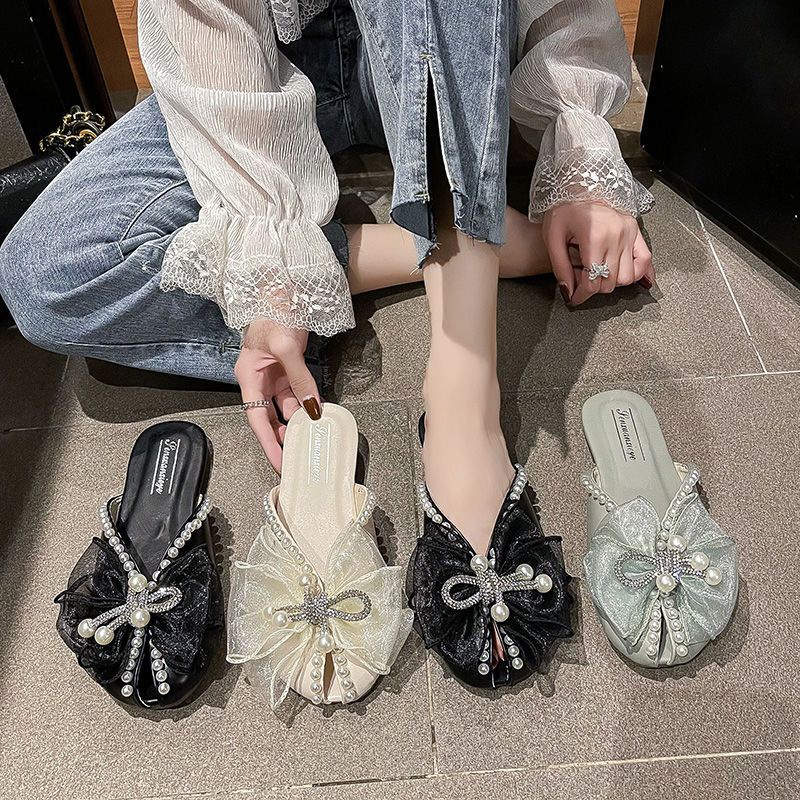 🔥รองเท้าแตะแฟชั่น ส้นสูงโบว์✨👍เกาหลีสไตล์ ทรงน่ารัก(สูง1.5cm)งานสวยมาก💕3สี size 35-40